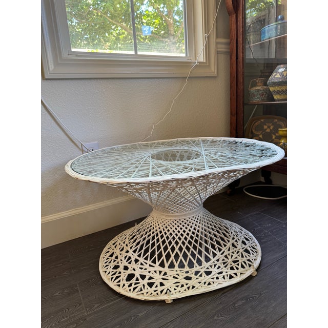 Glass Mid Century Russell Woodard Vintage Oval Hourglass Coffee Table For Sale - Image 7 of 12