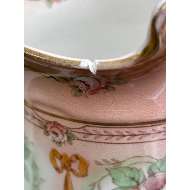 Antique Crown Devon Victorian/Edwardian Art Nouveau Fine English Porcelain Pitcher and Washbowl Set For Sale - Image 11 of 14