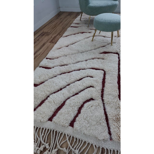 Handmade Moroccan Beni Mrirt Rug, Ivory Oxblood Topographic, 9'9" X 6'8" For Sale In Boston - Image 6 of 15