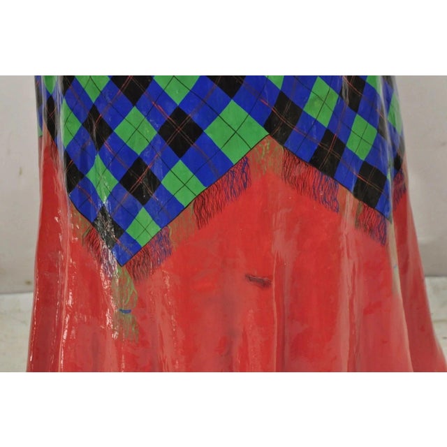 Vintage Paper Mache Red Blue Green Tartan Painted "Tablecloth" Drape Side Table For Sale In Philadelphia - Image 6 of 11