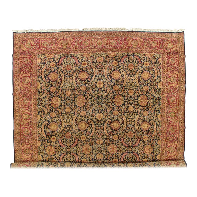 Antique Kerman Carpet, Persian Handmade Oriental Rug, Red and Blue, Allover For Sale