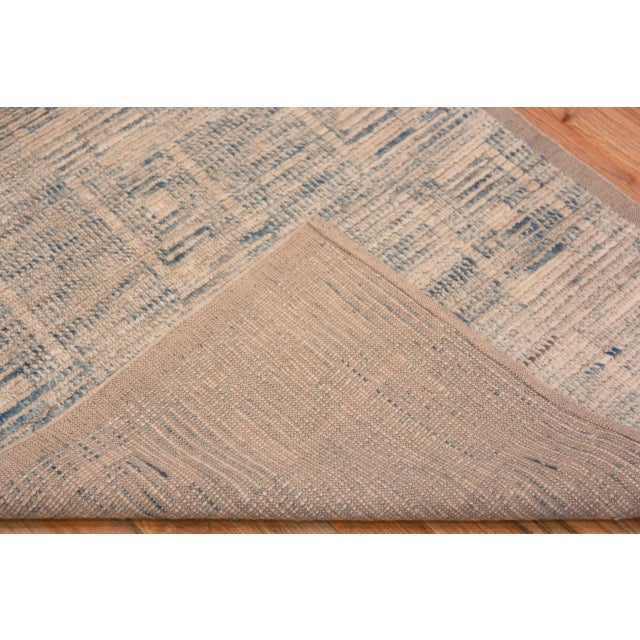 A Truly Fascinating Tribal Geometric Design Light Blue Color Modern Hallway Runner Rug, Country of Origin: Central Asia,...