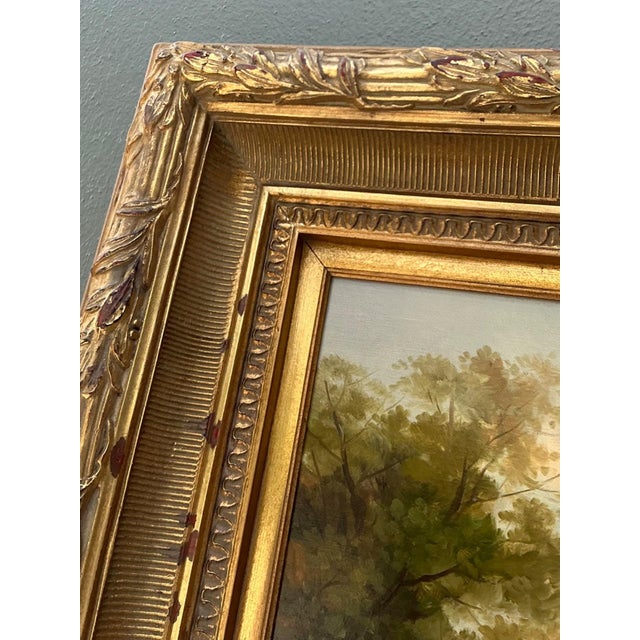 Vintage Landscape Oil Painting With Dog For Sale - Image 4 of 14