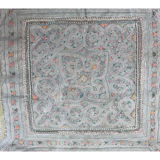 "Antique Hmong Paj Ntaub Story Cloth, Hand-Stitched Textile Art, Framed" For Sale - Image 13 of 16