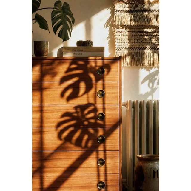 Mid-Century Danish Modern High Teak Highboy with Brass Handles, 1960s For Sale - Image 10 of 18