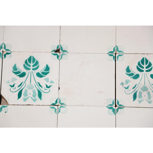 1900s Antique Portuguese White & Green Floral Art Nouveau Tiles, Large Set of 29 For Sale - Image 9 of 18