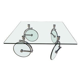 Glass Coffee Table with Wheels by Gae Aulenti, 1980s For Sale
