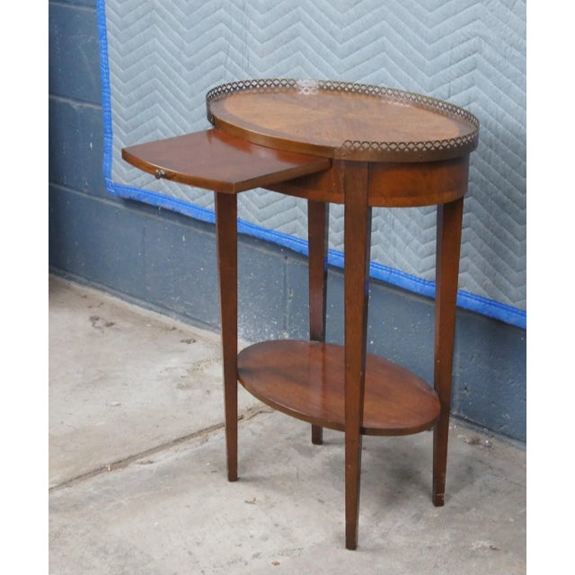 Late 20th Century Mahogany English Provincial 2 Tier Brass Gallery Tray Side Table Stand For Sale - Image 5 of 13