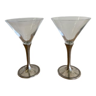 Vintage Arte Italica Verona Martini Glasses, Pewter Stems and Handblown Glass- Set of 2 For Sale