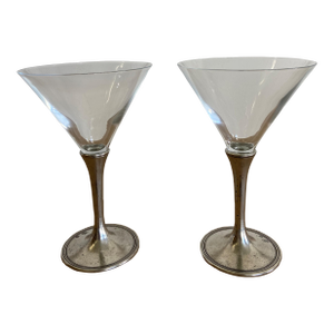 Vintage Arte Italica Verona Martini Glasses, Pewter Stems and Handblown Glass- Set of 2