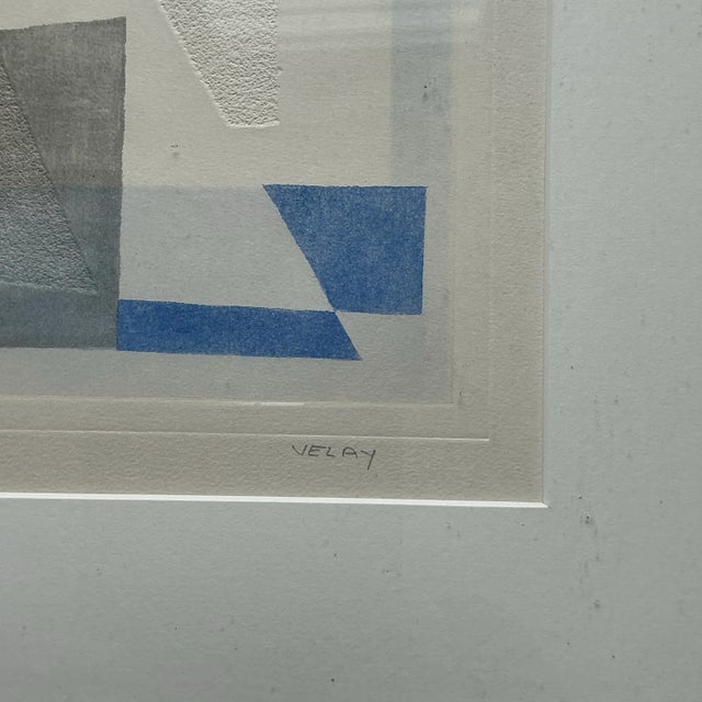 Metal Vintage Boho Original Geometric Abstract Hand Tinted Lithograph on Paper For Sale - Image 7 of 8