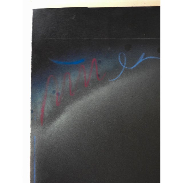 Vintage 1970s Black Smoky Blue Abstract Painting For Sale - Image 4 of 6