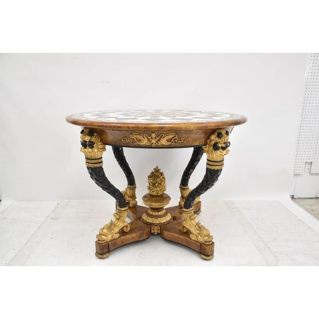 Brown Ornate Pietra Dura Center Table With Dolphin Base For Sale - Image 8 of 8