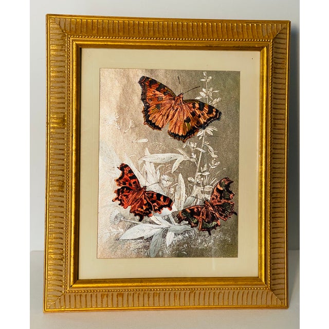 1960s 1960s Monarch Butterflies on Silver Chromolithograph Framed For Sale - Image 5 of 6