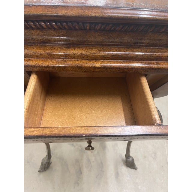 1990s Burl Wood & Wrought Iron Accent Chest With Faux Leather Drawer Front – Old World Mediterranean Style For Sale In San Antonio - Image 6 of 6