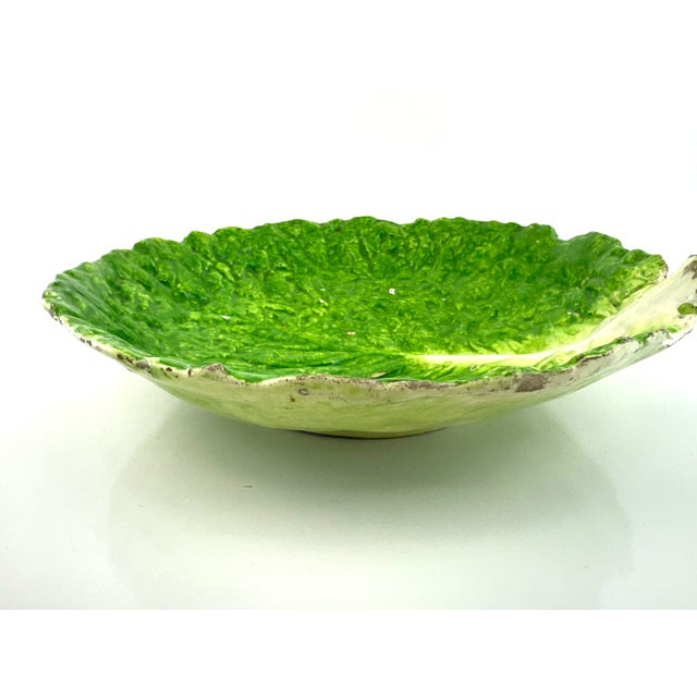 Vintage French Majolica-Style Green Lettuce Leaf Bowl – FTDN Pottery For Sale - Image 4 of 11