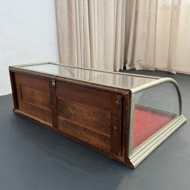 Antique Curved Glass Nickel Plated Countertop Display Case For Sale - Image 9 of 11