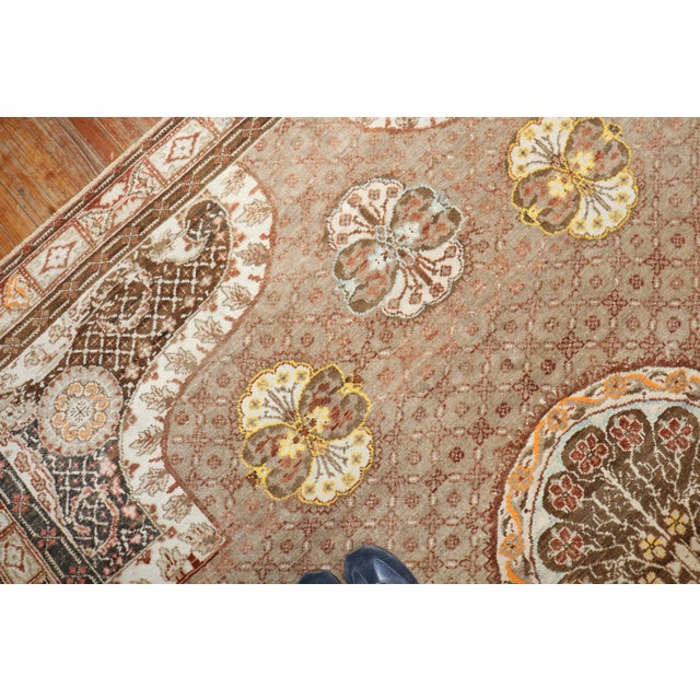 Zabihi Collection Brown Floral Turkish Intermediate Square Rug For Sale - Image 4 of 8