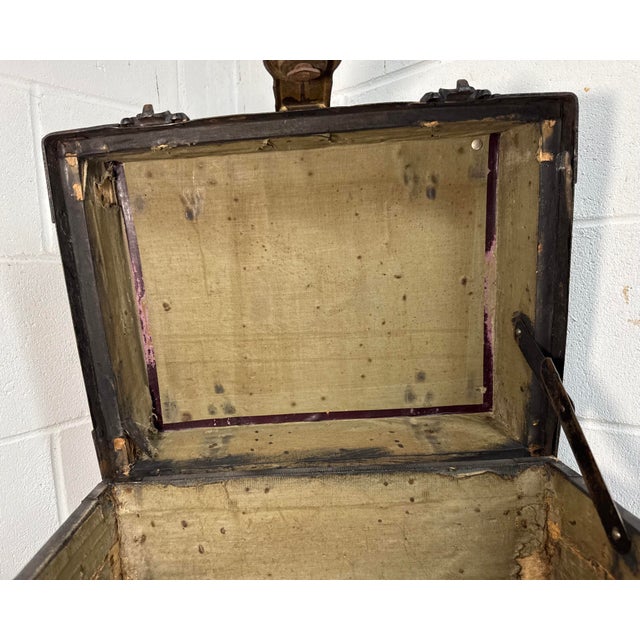 19th Century Rare Antique Miniature 19th Century Handmade Wood Iron Taylor Steamer Trunk For Sale - Image 5 of 17