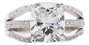 Igi Cert. 4.04 Carat Cushion Lab Grown Diamond Triple Band Engagement Ring