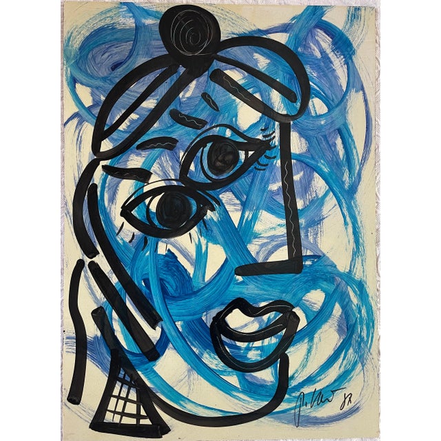 1980s Late 20th Century Abstract Face Acrylic Painting by Peter Keil For Sale - Image 5 of 5