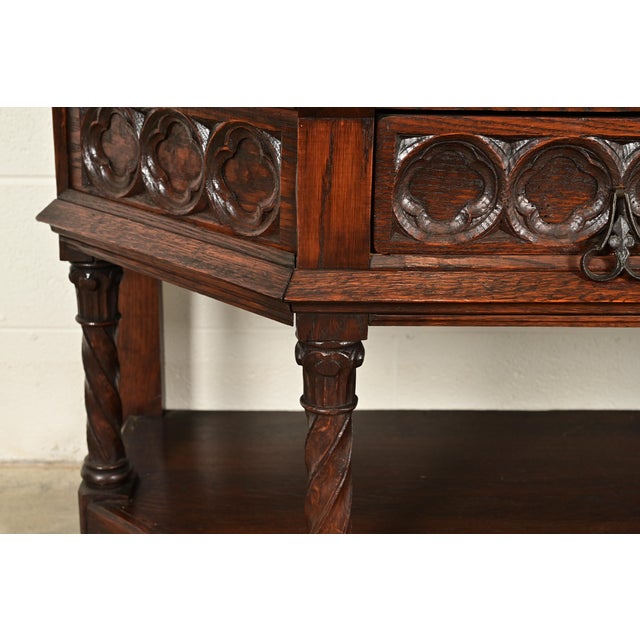 Antique French Gothic Revival Oak Bar Cabinet With Carved Figures, Circa 1890s For Sale - Image 10 of 15