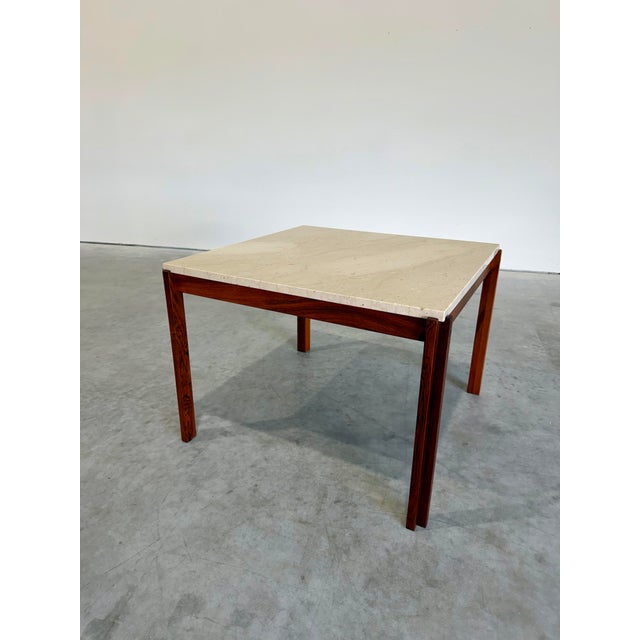 Wood 1960’s Danish Rosewood and Travertine Coffee and Side Table Set - Two Pieces For Sale - Image 7 of 12