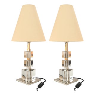 Large Art Deco Nickel-Plated Table Lamps with Fabric Shades from Bakalowits & Söhne, 1920s, Set of 2 For Sale