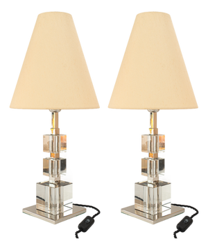 Large Art Deco Nickel-Plated Table Lamps with Fabric Shades from Bakalowits & Söhne, 1920s, Set of 2