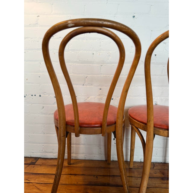 Set of 4 Thonet-Style Bentwood Bistro Chairs With Vinyl Seats For Sale - Image 10 of 11