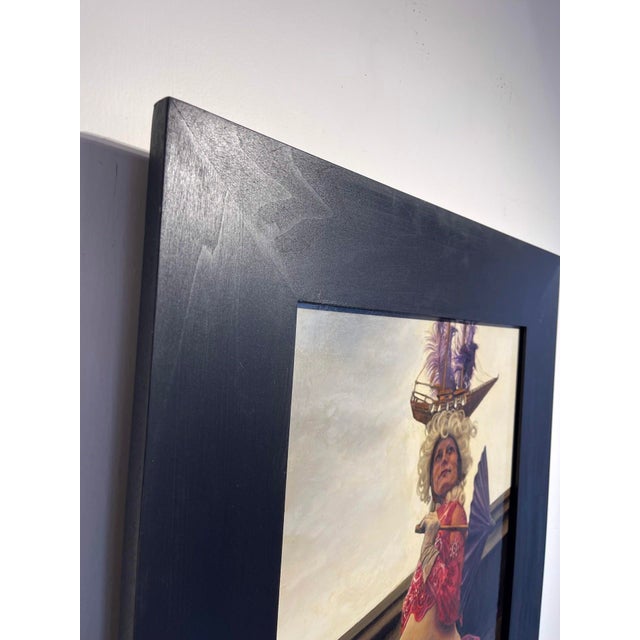 Contemporary The Mooring of Scarlet by Pamela Wilson | Oil on canvas Portrait of a woman in costume with a ship hat. For Sale - Image 3 of 5