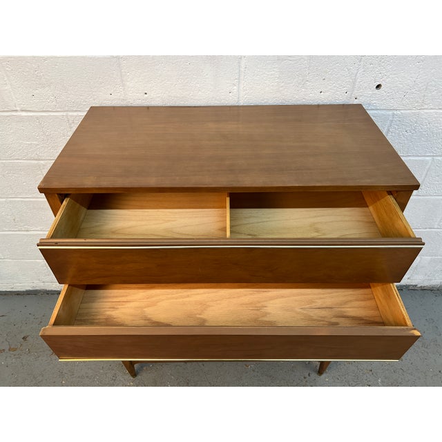 Mainline by Hooker Mid-Century Walnut and Brass Five Drawer Highboy Dresser, Attributed For Sale - Image 10 of 15