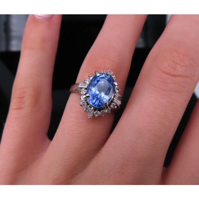Late 20th Century Fine 3.98ct Gia Ceylon No Heat Sapphire & 0.50ct Diamond Platinum Ring Size 6 For Sale - Image 14 of 18