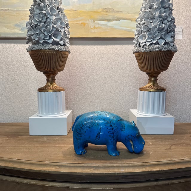 Royal Blue Egyptian Renaisance Style Ceramic Hippopotamus Sculpture Made in Italy For Sale - Image 8 of 10