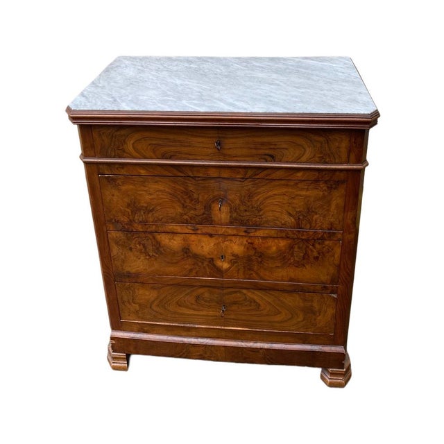 Antique Louis Philippe Chest of Drawers with White Marble Top, 1890s For Sale - Image 9 of 10