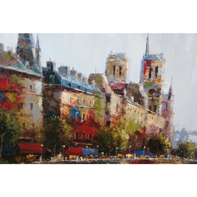 Brown 20th Century C. Giliano Italian Parisian River Cityscape Oil Painting Framed 59" For Sale - Image 8 of 13