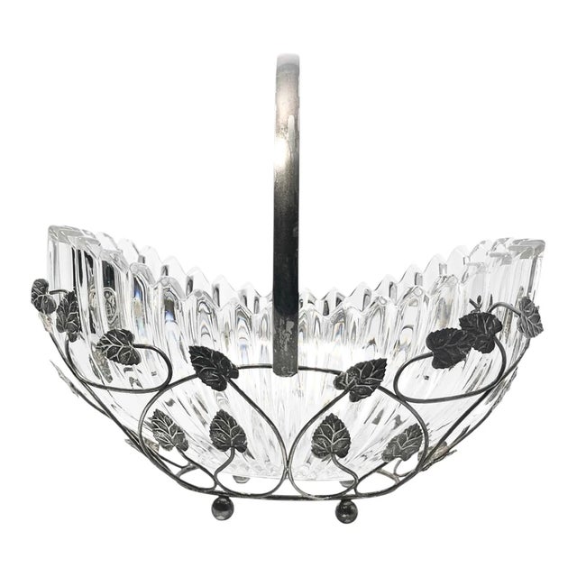 1940s English Silverplate Openwork Leaf Motif Basket Serving Bowl, Glass Inserts Good vintage condition. No damage to...