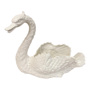 Large Vintage White Porcelain Swan Planter Sculpture MCM Decor Italian Style
