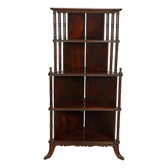 Antique Traditional Mahogany Corner Tiered Etagere Bookshelf For Sale