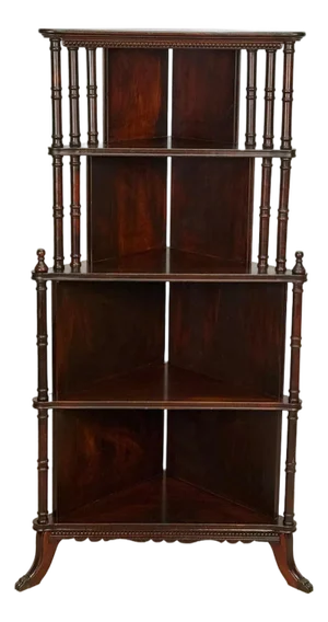 Antique Traditional Mahogany Corner Tiered Etagere Bookshelf