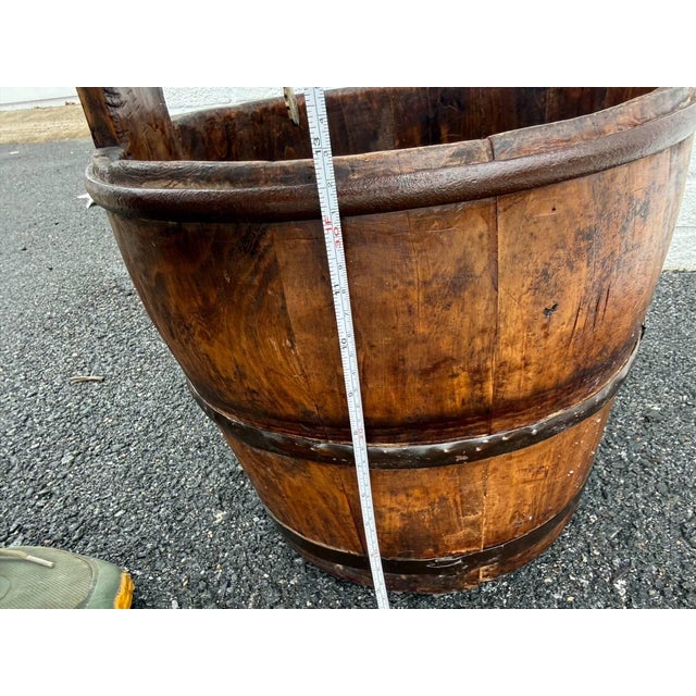 Antique Farmhouse Rustic Style Solid Wood Bucket With Arched Handle For Sale - Image 10 of 15