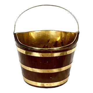 19th Century George III Oval Brass Bound Peat Bucket For Sale