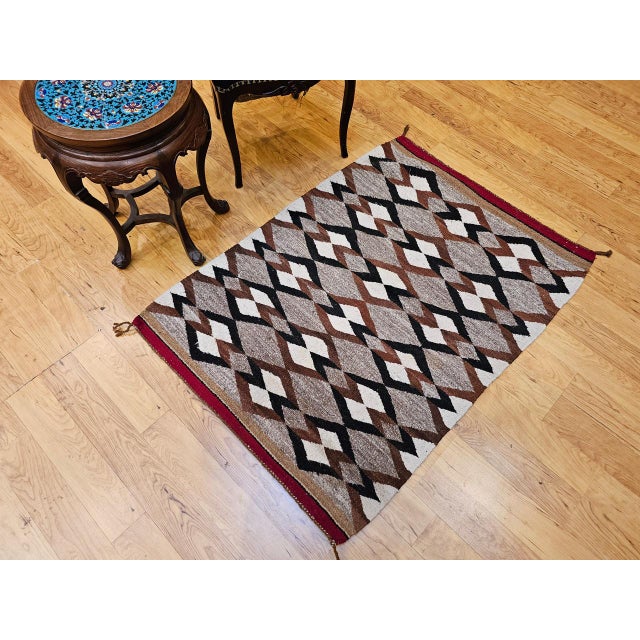 American Vintage Native American Navajo Rug, Handwoven Wool, Geometric Diamond Pattern, 3x4 For Sale - Image 3 of 13