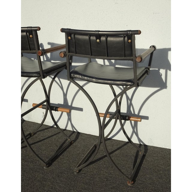 1970s Set of Three Vintage Cleo Baldon Style Mid Century Modern Black Barstools For Sale - Image 5 of 17