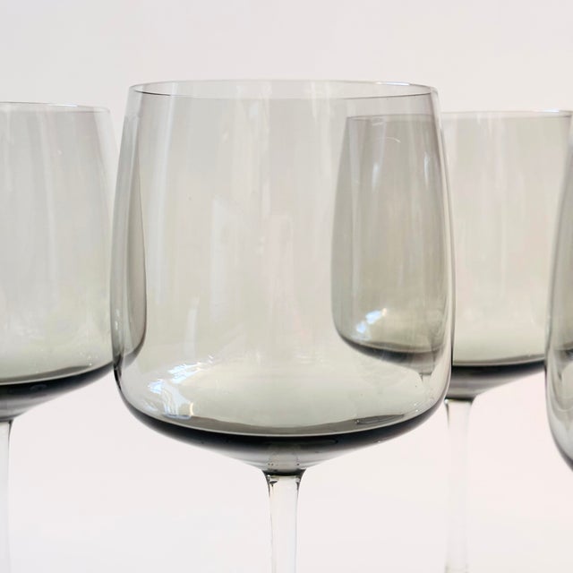 Mid Century "Cora" Smoke Glass Wine Glasses by Peill & Putzler, Germany - 11 Ounces - Set of 6 For Sale - Image 4 of 7