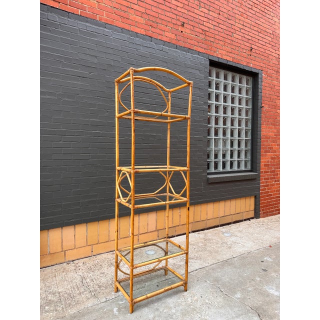 1970s Bamboo, Rattan & Glass Étagère For Sale - Image 4 of 8