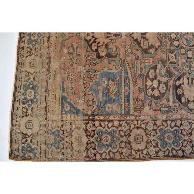 1920-30's Antique Ferahan Sarouk Island Sky Hues Blues, Corals & Espresso Rug 3.3 X 4.8 For Sale - Image 4 of 11
