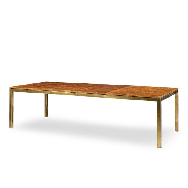 Mid-Century Modern Tomlinson Mid Century Burlwood and Brass Expanding Dining Table With 2 Leaves For Sale - Image 3 of 13