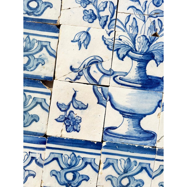 18th Century 18th Century Portuguese Baroque Blue & White Floral Urn Tile Panel For Sale - Image 5 of 16