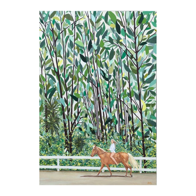 Jennifer Lively “Forest Ride” Contemporary Horse Riding Figure Through Green Foliage, 2022 For Sale - Image 4 of 11